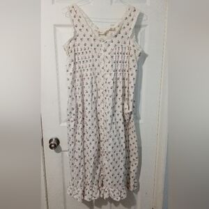 Delicate Floral Cottagecore Sleeveless Cotton Nightgown- Cream